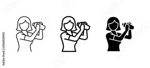Cuadro en lienzo Woman Cocktail Shaker Icon Set, Bartender Mixing Drink, Bar Service Vector Graph