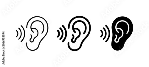 Ear Icons, Hearing Symbols, Sound Waves, Audio Reception, Listening Concepts