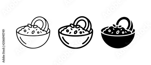 Quadro su tela Food Icons: Bowl of Grains, Oatmeal, Cereal, and Fruit Slice Vector Set