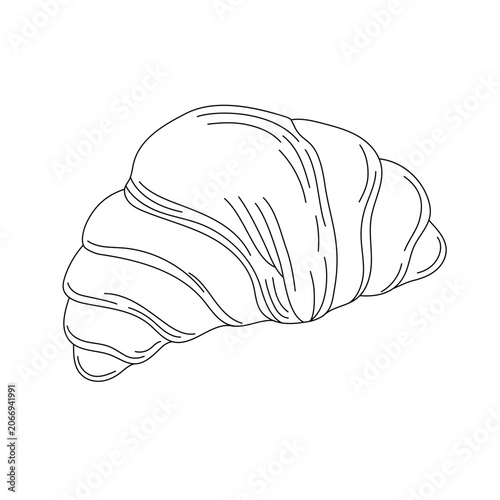 Croissant outline doodle hand drawn illustration, French traditional delicious puff pastry in form of crescent tasty bakery product symbol of breakfast perfect for bakery logo, cafe menu, design