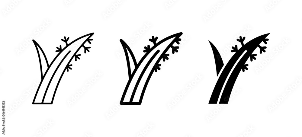 Obraz premium Grass Icons Set, Simple Plant Vector Graphics, Nature Elements, Botanical Line Art