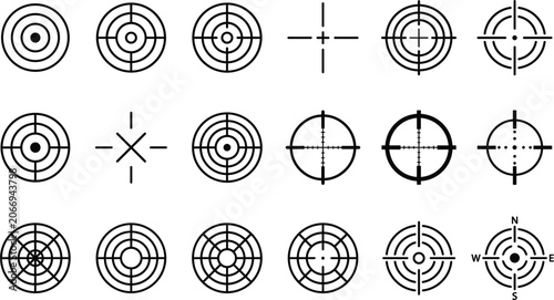 Fotografi Target crosshair line icon set with sniper sight bullseye aim focus hunting scop