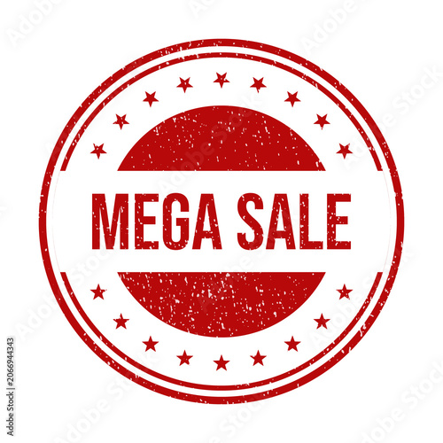 Obraz na plátně Red round grunge stamp design with mega sale text and stars