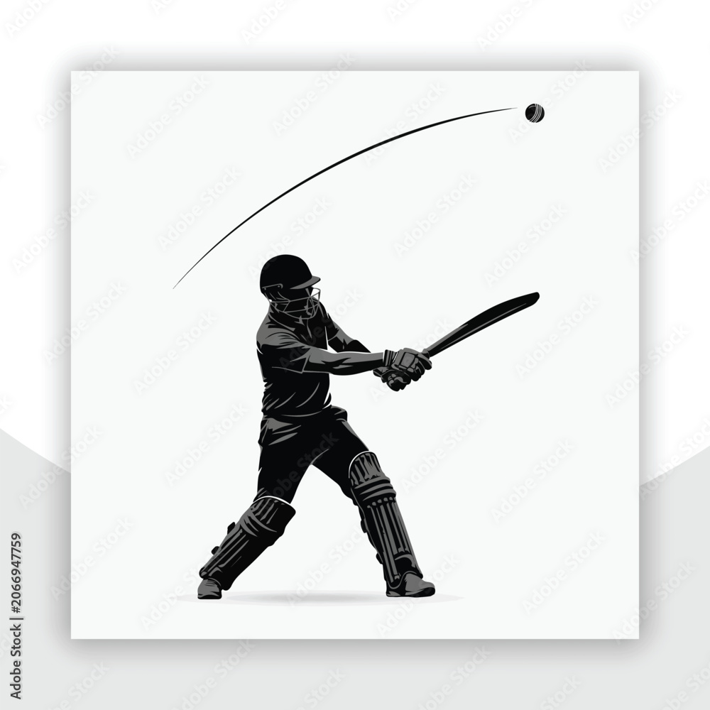 Obraz premium Vector Illustration of a Professional Cricket Player Hitting a Ball During a Sporting Match