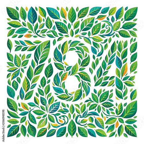 Intricate green floral pattern with white blossoms.