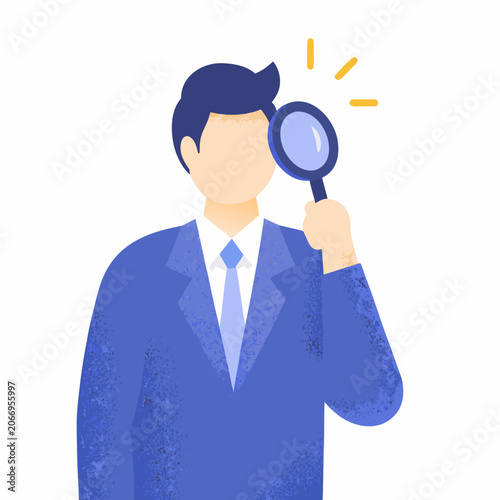 Man Holding Magnifying Glass Flat Vector Illustration On White Background