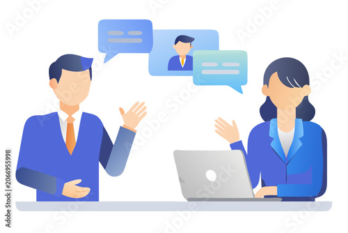 Remote Business Meeting Illustration Flat Vector Style With Communication Elements