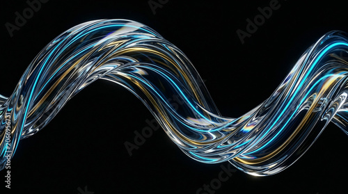 Abstract flowing digital glass wave with colorful light reflections.