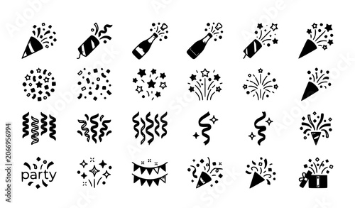 Fotografie Party popper and confetti icon set vector illustration