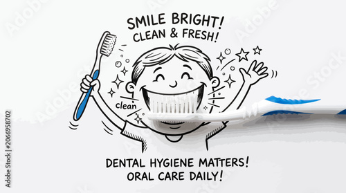Dental Care Concept with Toothbrush and Creative Doodle Illustration