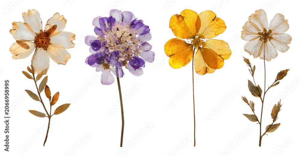 Obraz premium PNG Colorful pressed flowers display on transparent background