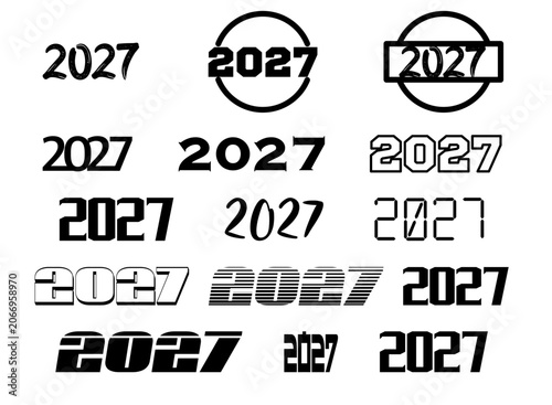 2027 Typography Collection Featuring Multiple Font Styles and Number Designs, New Year