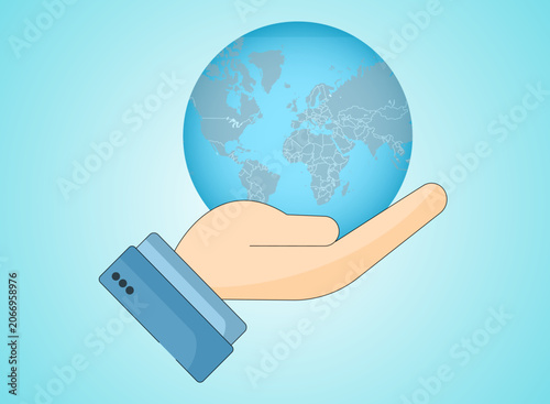 Earth Day, concept of caring for the planet, April, world and hands holding the world