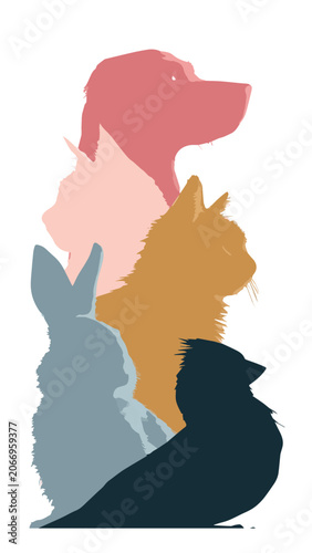 Silhouettes of Four Different Dog Breeds in Profile.