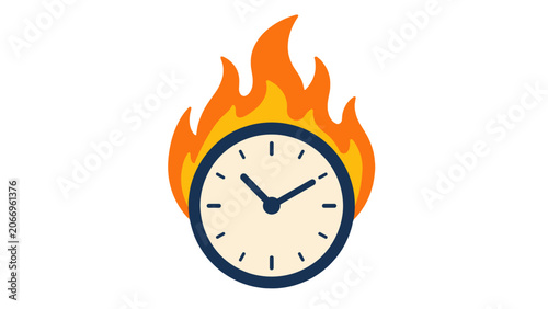 Obraz na plátně Burning clock color icon with flame and time symbol