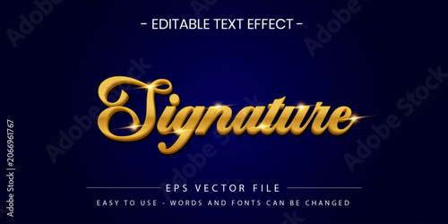 Signature text effect editable golden luxury script vector