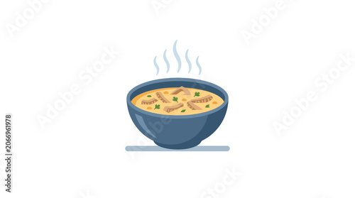 Canvas Print Hot Chicken Soup Bowl with Steam, Delicious Comfort Food, Healthy Meal