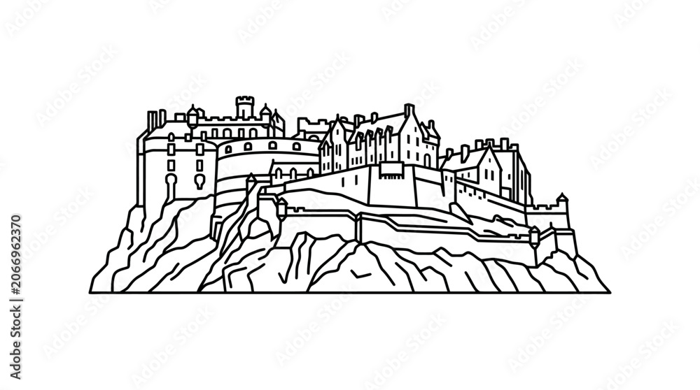 Fototapeta premium Black and White Castle Illustration Drawing.