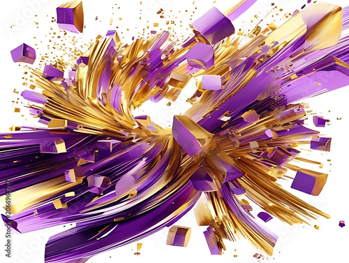 Vibrant purple and yellow feather art arrangement.
