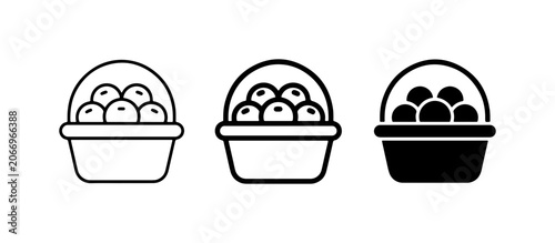 Obraz na plátně Fruit Basket Icons, Fresh Produce Vector Graphics, Healthy Food Collection