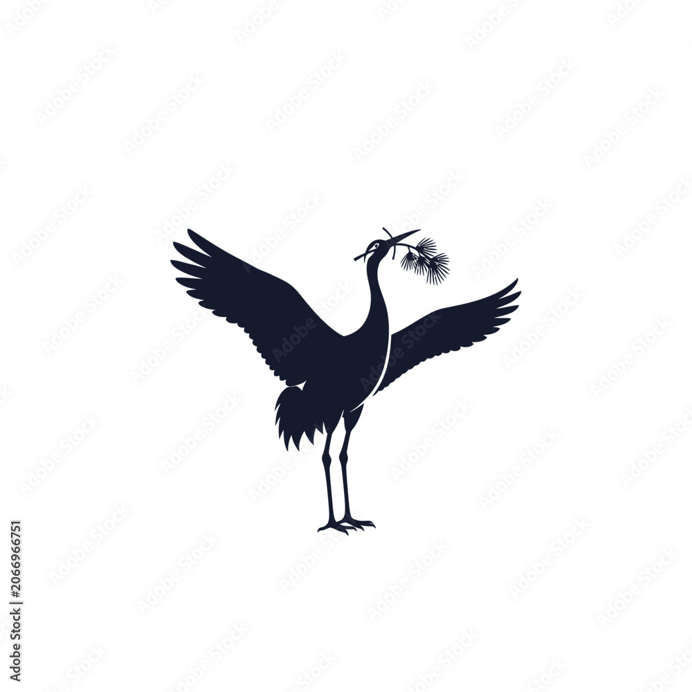 Obraz premium Crane Bird Silhouette with Flowers.