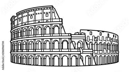 Colosseum Outline Illustration Ancient Roman Architecture.