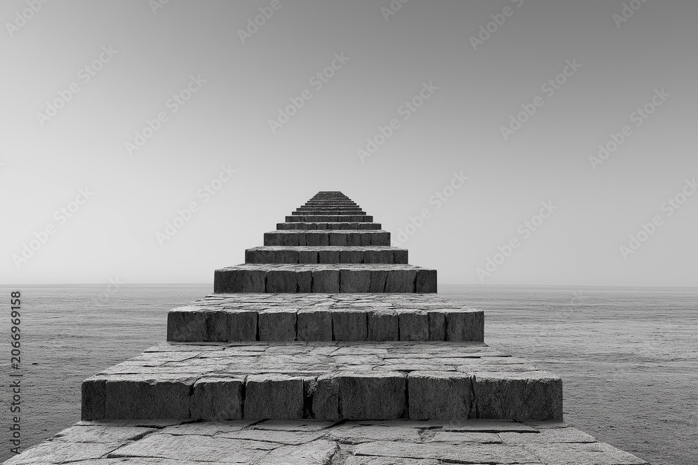 Obraz premium Stone Steps Rising Toward Bright Sky Representing Personal Growth and Ambition