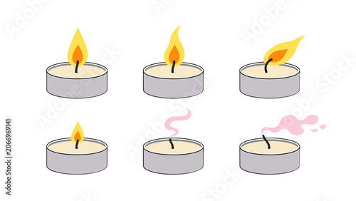 Canvastavla Set of tealight candles with flame and smoke variations