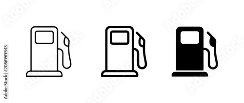 Fotografía Gas Station Icons, Fuel Pump Symbols, Set of 3, Clean Line Art and Solid Fill