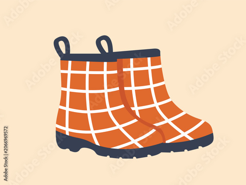 Canvastavla Flat vector orange plaid ankle rain boots in a cozy style