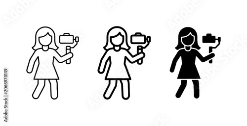 Tableau sur toile Vlogger Icon Set, Female Creator Holding Gimbal Stabilizer, Social Media Content
