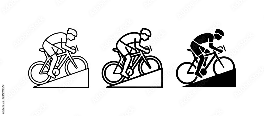 Obraz premium Cycling Icons, Cyclist Silhouette, Bicycle Sport Vector Graphics, Road Race Graphics
