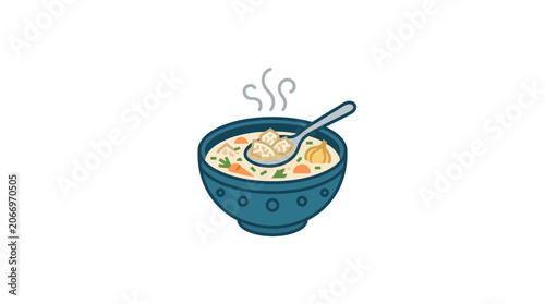 Obraz na plátně Steaming Bowl of Chicken Noodle Soup with Spoon - Healthy Comfort Food
