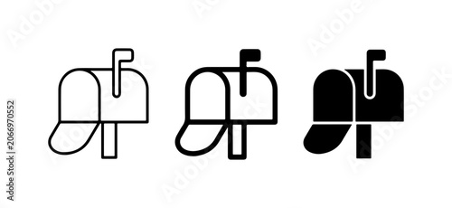 Fotografie Mailbox Icons Set: Outline, Line Art, and Solid Fill Styles for Postal Communica