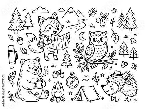 Cute cartoon animals and nature themed illustration.