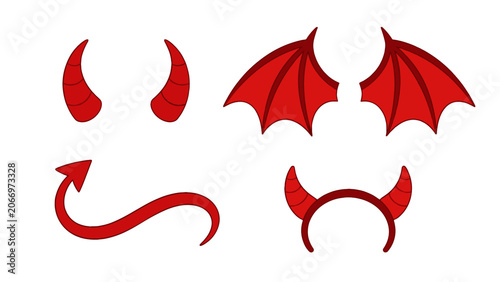 Tableau sur toile Cartoon devil costume set with horns wings and tail