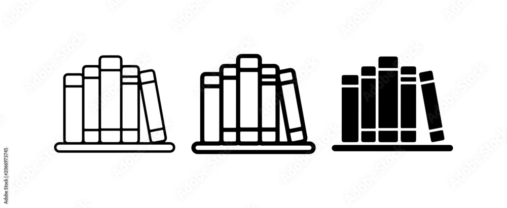 Obraz premium Set of Book Icons: Outline, Filled Outline, and Solid Black Styles for Libraries, Education, and Knowledge
