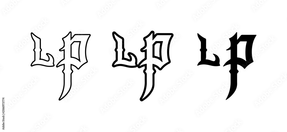 Obraz premium Gothic LP Monogram, Black and White Lettermark Variations, Vintage Typography Logo