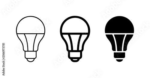 LED Light Bulb Icons, Energy Saving Lamp Symbols, Modern Illumination Vector Graphics