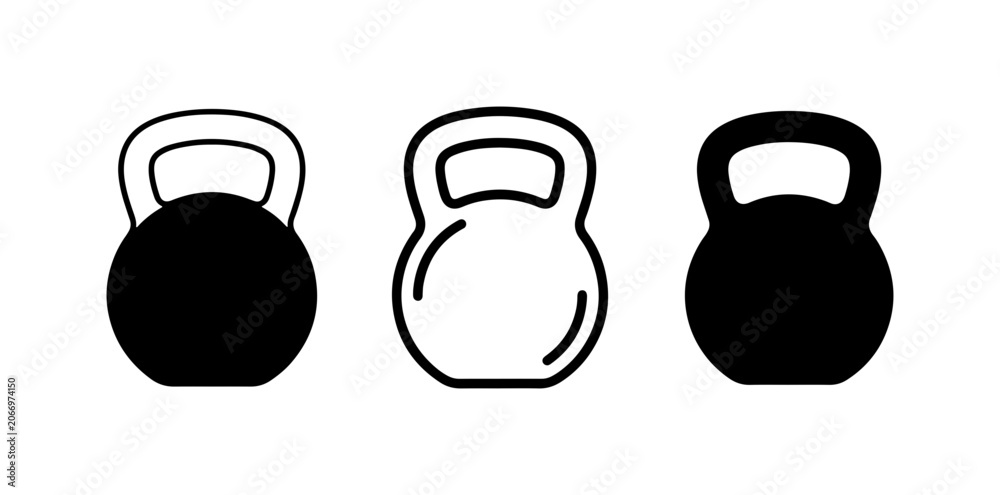 Fototapeta premium Kettlebell Icons Set, Fitness Equipment Vector Graphics, Workout Gear Collection