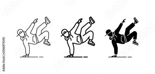 Foto Breakdance Icon Set: Dynamic B-boy Poses, Hip Hop Dance Moves, Urban Style