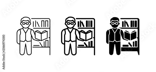 Schilderij op canvas Man Reading Book, Library Icons Set, Education, Knowledge, Bookstore Graphics