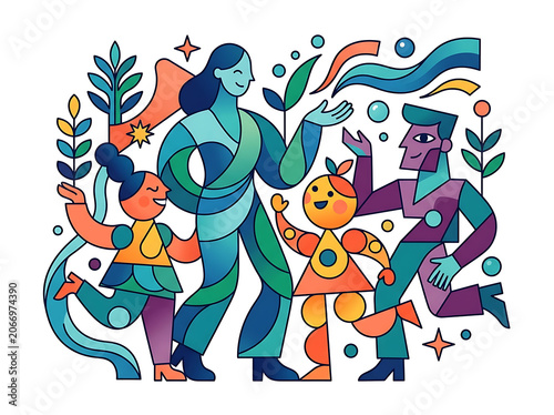 Colorful cartoon animals celebrating together festively.