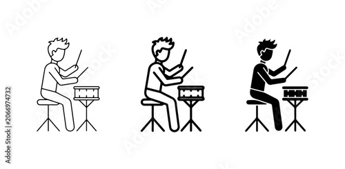 Fotografie Drummer Icon Set, Musician Playing Drums, Percussionist Vector Graphics