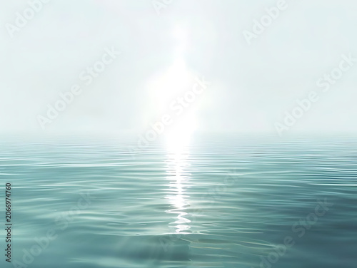 Sunlight beam piercing through calm ocean waves.