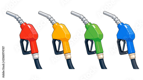 Cuadro en lienzo Set of colorful fuel pump nozzles isolated on white background