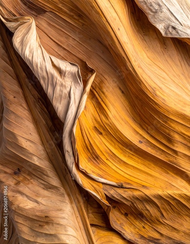 A close-up of a textured, golden-brown surface with wrinkles and folds