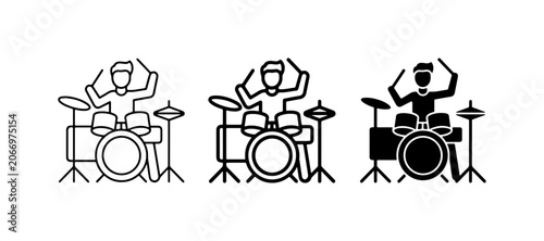 Quadro su tela Drummer Icon Set, Musician Playing Drums, Percussionist Vector Graphics