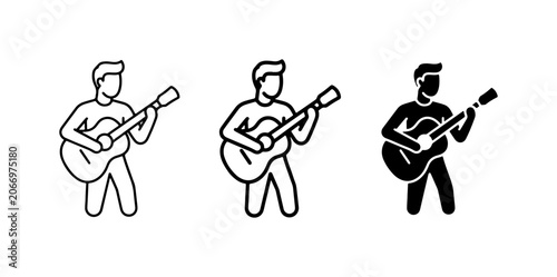 Tableau sur toile Guitar Player Icons, Musician Silhouette, Acoustic Guitarist Vector Set