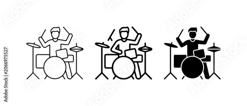 Obraz na plátně Drummer Icons Set, Musician Playing Drums, Percussionist Performance Graphics